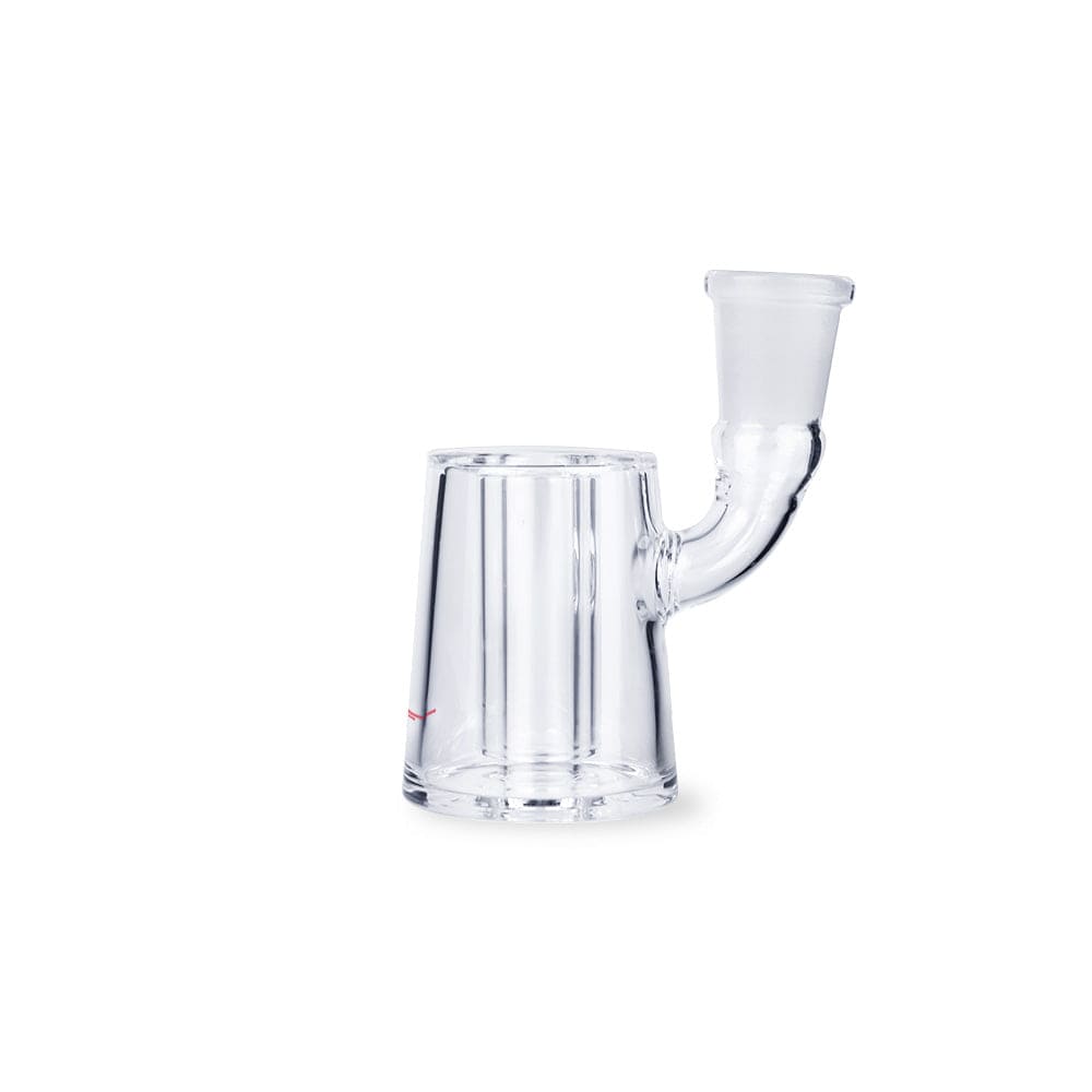A three-quarter view of the Vista Mini 2 Glass Bubbler, showing the clear glass and curved design. A three-quarter view of the Vista Mini 2 Glass Bubbler, showing the clear glass and curved design.