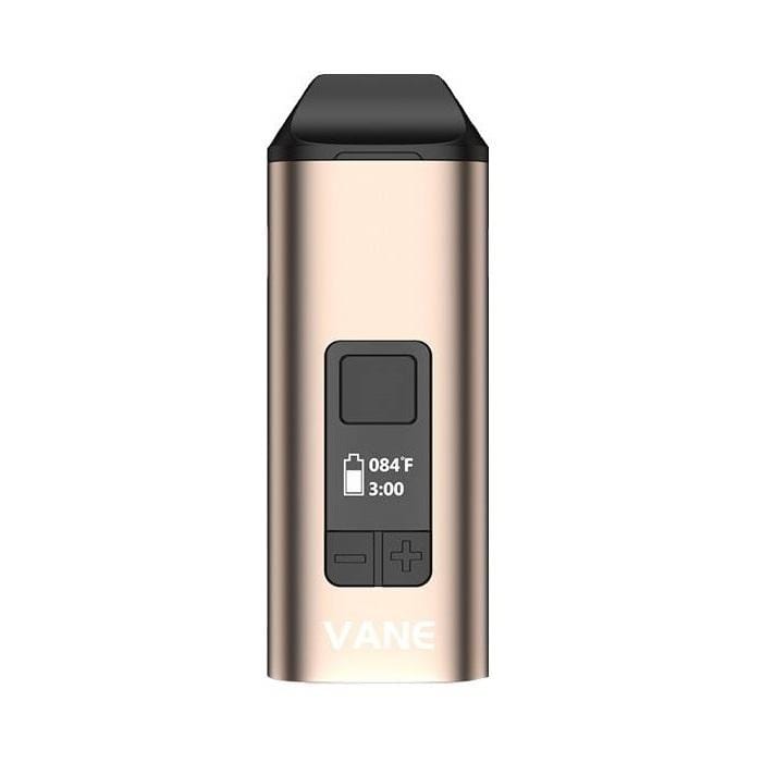 Front view of the Vane Advanced Portable Dry Herb Vaporizer, displaying a sleek, minimalist design with a digital temperature readout. Front view of the Vane Advanced Portable Dry Herb Vaporizer, displaying a sleek, minimalist design with a digital temperature readout.