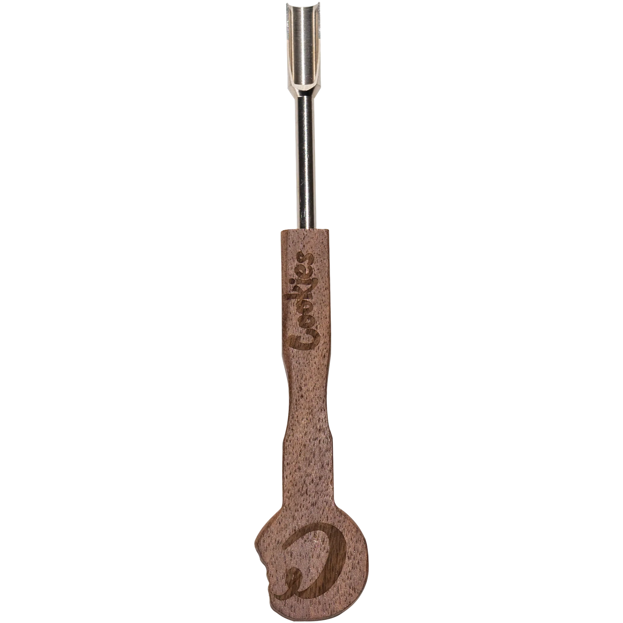 A close-up of the Cookies Wax Tool, showcasing its metallic, curved design against a plain white background.