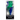Front view of the DankStop MouthPeace - Original - Blue and Green silicone pour stopper in its clear box, showing the spiral ridged body and rounded top.