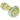 Angled close-up of the DankStop Fancy Multi-Color Striped Glass Spoon Pipe - 5 in., showing its yellow, green, and white swirl pattern against a white background