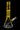 Upright studio shot of a yellow-tinted DankStop Twisted Neon Beaker with Tree Perc against a black background, showing its spiral neck, central tree perc, and angled downstem.