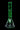 Straight-on view of the DankStop Twisted Neon Beaker with Tree Perc glowing green against a black background, showing the twisted neck, visible tree percolator and clear beaker base.