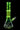 Vertical front view of the DankStop Twisted Neon Beaker with Tree Perc glowing bright green against a black background