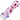 Angled close-up of the pink glass DankStop Frit Cone One Hitter - 3 in. with red frit accents and purple glass knobs on a white background