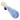 Angled close-up of the DankStop Piped and Fumed One Hitter - 3 in. showing a pale yellow mouthpiece, a purple glass resting nub, and intricate blue-and-white spiral cane patterns along the clear body