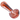 Angled close-up of the DankStop Color Frit Spoon Pipe - 3 in., showing a glossy red-orange glass bowl and stem with white frit accents and a black internal cane.
