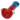 Close-up angled view of the DankStop Tri-Color Frit Flat Spoon Pipe - 3.5 in., showing glossy red and blue fritted glass with white accents.