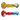 Top-down close view of two DankStop Tri-Color Frit Flat Spoon Pipe - 3.5 in. pieces showing one yellow-and-green frit and one red-and-blue frit encased in clear glass.