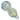 Angled close-up of the DankStop Frit Fumed with Piping Spoon Pipe - 2.5 in., showing swirled blue, green, and yellow frit patterns along the glass body.