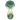 Top-down close-up of the glass bowl and body of the DankStop Frit Fumed with Piping Spoon Pipe - 2.5 in., showing green frit accents and swirled blue-green glass.
