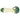 Top-down view of the DankStop Frit Fumed with Piping Spoon Pipe - 2.5 in., showing its pale yellow glass body with green frit accents and a rounded bowl with blue ribbon decoration