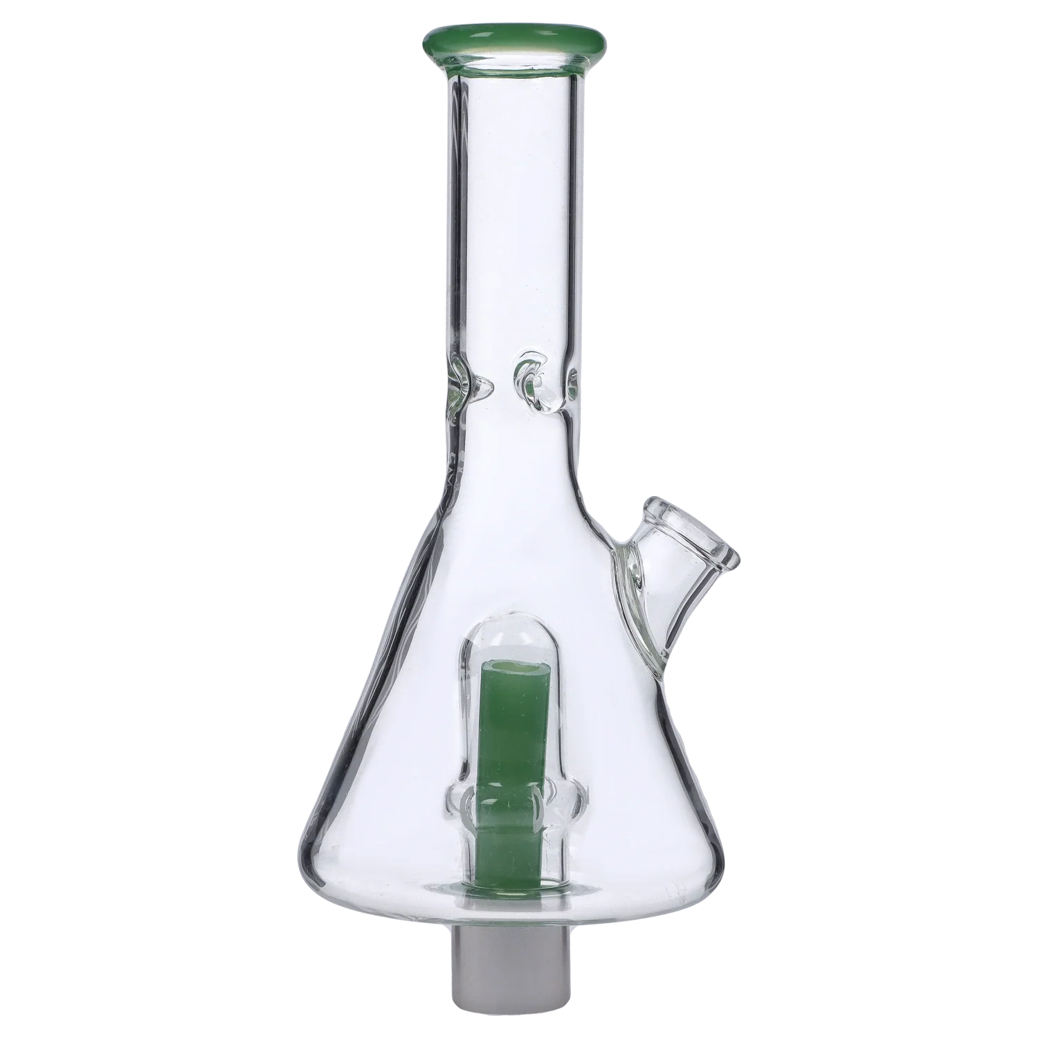 Front view of the Dankstop Beaker Nectar Collector, a clear glass tool with a rounded base and angled tip.