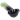 Angled close-up of the DankStop Tri-Color Frit Flat Spoon Pipe - 3.5 in., showing a glossy black bowl with purple accents and a green frit-filled stem.