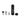Top-down view of the black Cipher NOVA Pod Container standing open beside three white pods with grey and black lids and its detached black cap.