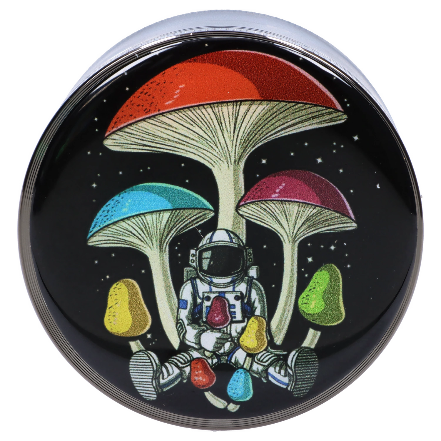 Dankstop 63mm Chrome w/ Tiny Glowing Mushrooms Grinder