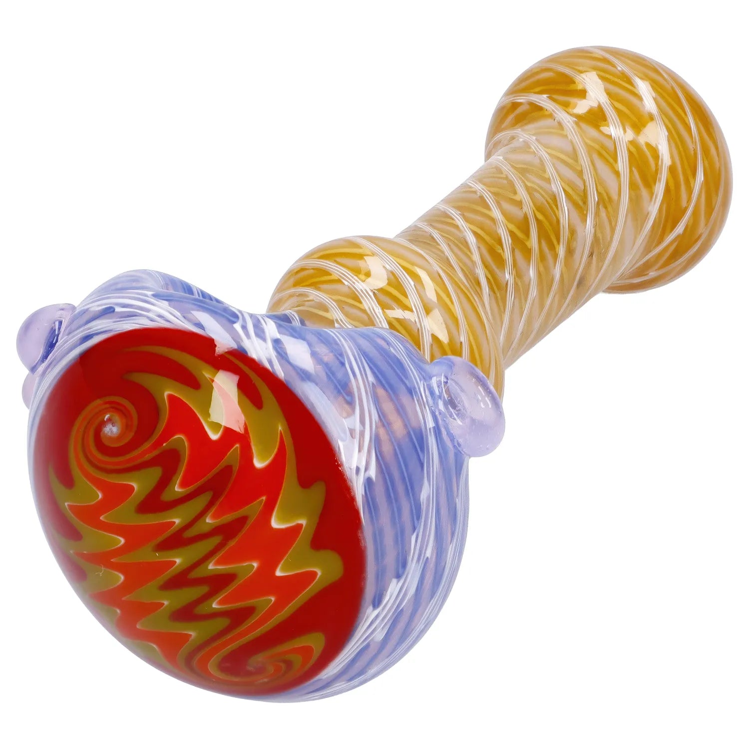Front view of the 4.5-inch Net Reversal spoon pipe, featuring a swirling, colorful glass design.
