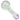 Angled close-up of the Cloud Cali Inc DankStop 3-inch Glass Tight Swirl Hand Pipe showing pale green spiral stripes and lavender accents along its clear glass body.