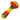 Angled close-up of the DankStop Fancy Multi-Color Striped Glass Spoon Pipe - 5 in., showing red, yellow, and green swirled stripes on white.