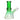 Close-up angled view of the DankStop Heavy Iridescent Beaker Bong - 6 in. showing the green iridescent glass neck, rounded collar detail, and tilted clear downstem and bowl.