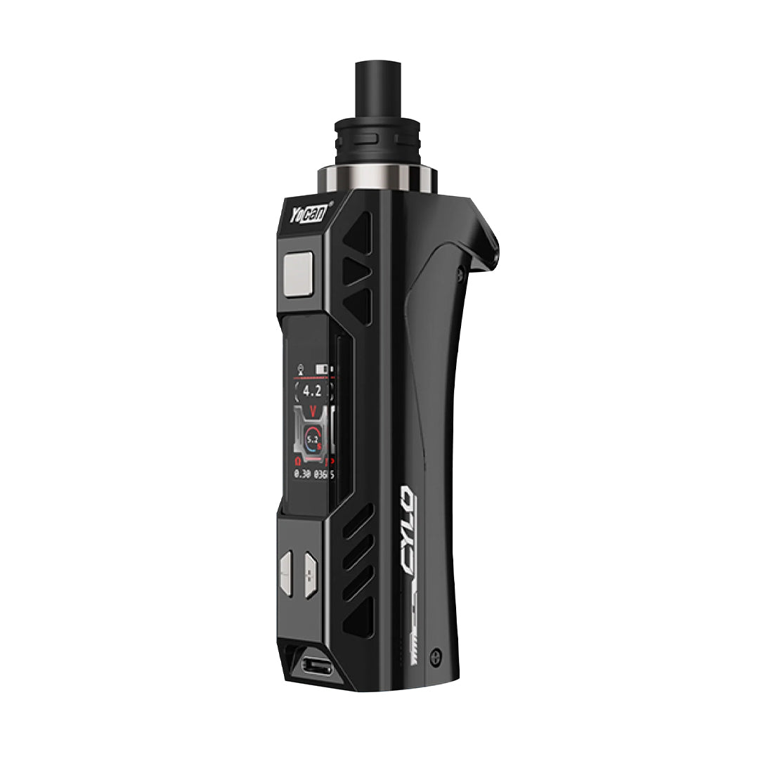 Front view of the Yocan Cylo Vaporizer, a sleek, black cylindrical device with subtle branding details against a plain white background.