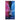 Angled studio shot of the clear 9" DankStop Hue - Whirlpool Dab Rig set against split neon pink and blue ribbed backdrops with lightning graphics.