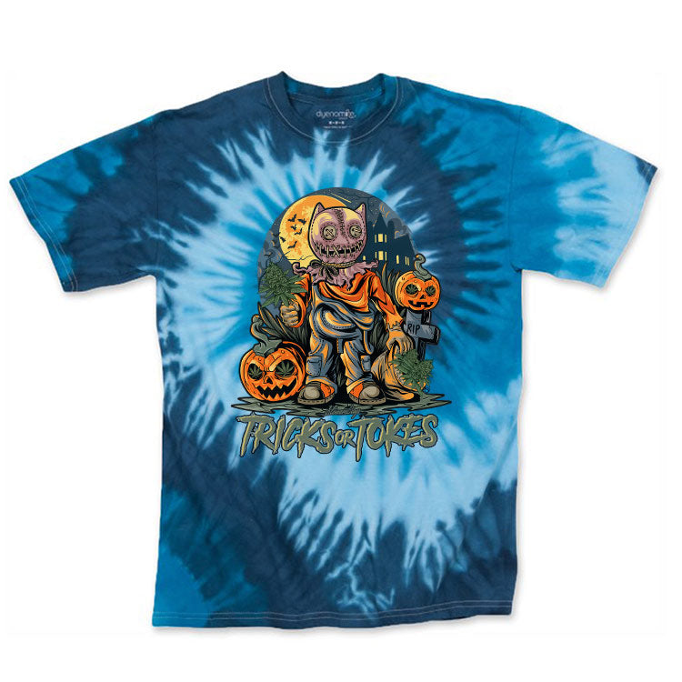 Tricks or Tokes Blue Tie Dye T-Shirt