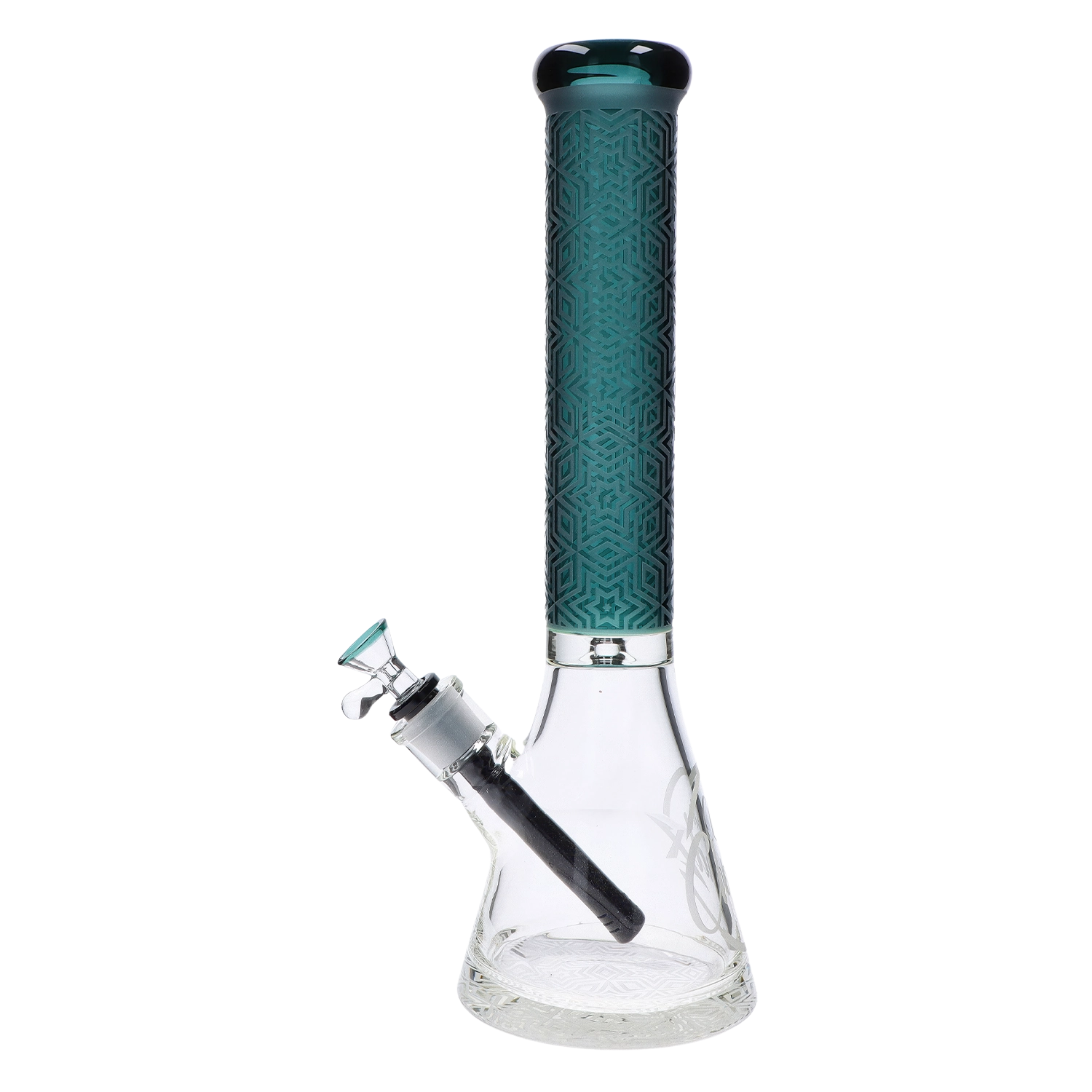 A front view of the 15-inch Cali Cloud X beaker water pipe, showcasing its thick base and engraved design against a plain white background.