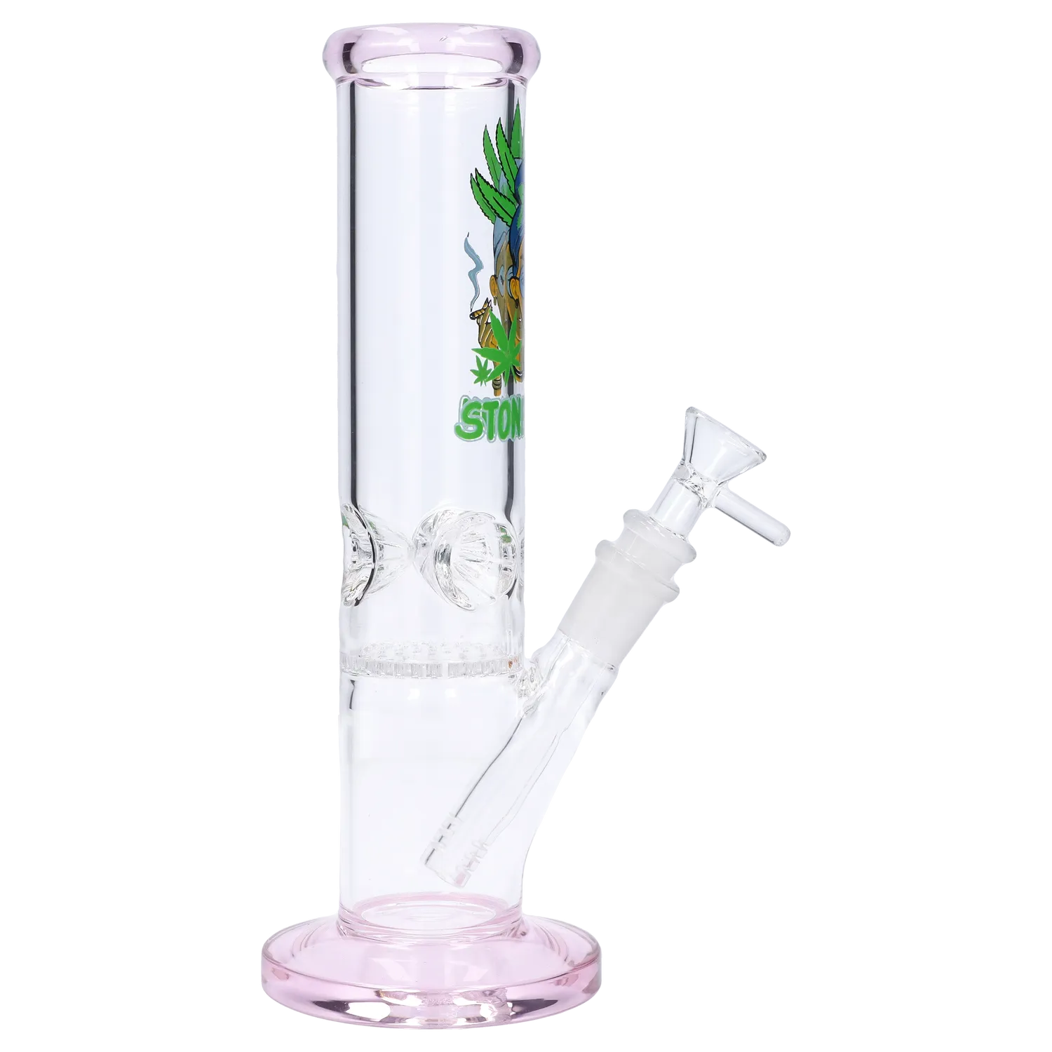 A front view of the 10-inch Stoner Mom Straight Tube with Honeycomb Perc, showing the clear glass tube and simple design.