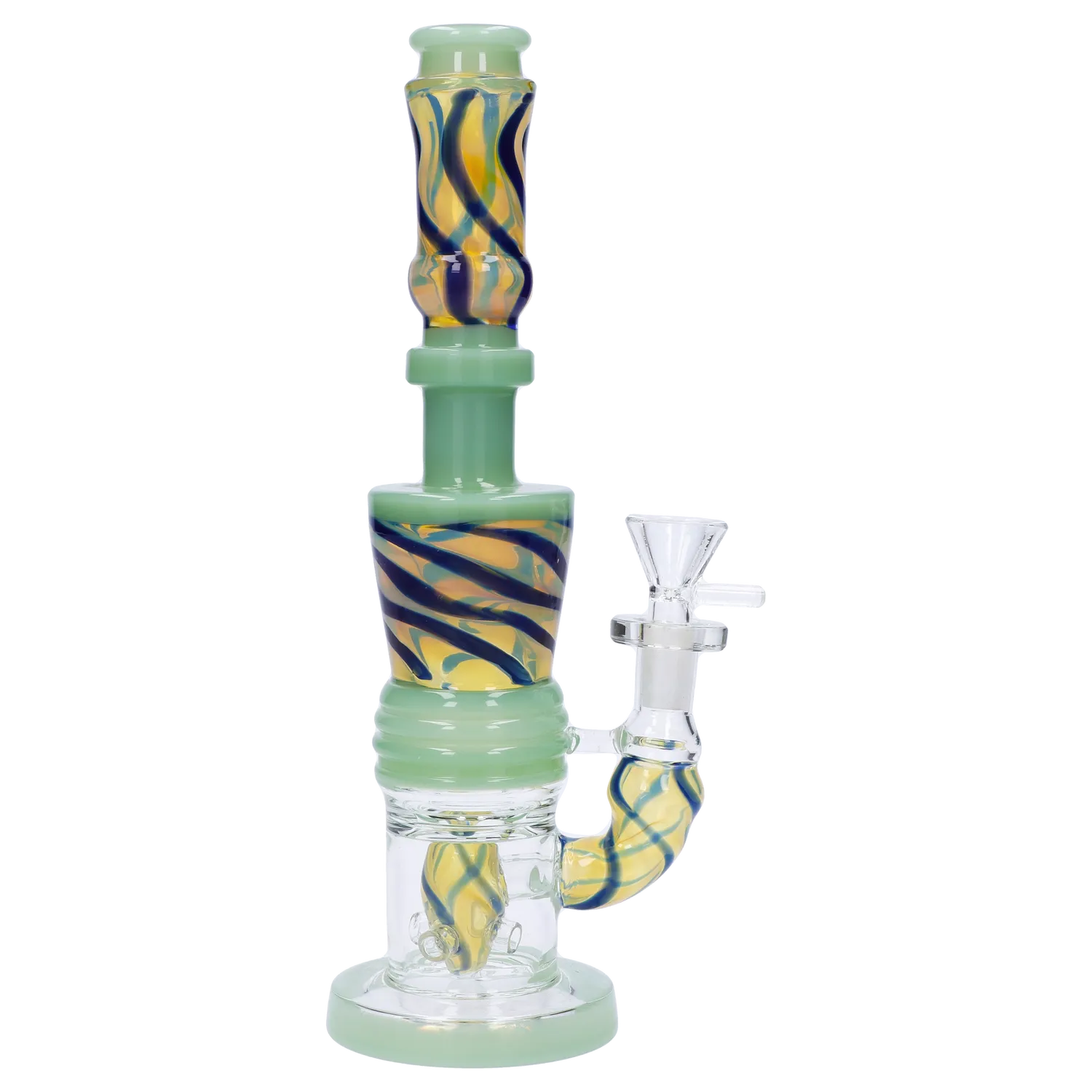 Front view of the 11-inch Galaxy Color Water Pipe with Showerhead Perc, showcasing its colorful, swirling glass design.