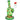 Angled front view of the Pulsar Fruit Series Watermelon Zkittles Glow In The Dark Dab Rig Kit - 8" / 14mm F showing a green glass rig with watermelon slice decals, a clear side banger topped with a watermelon slice, and a round green base.