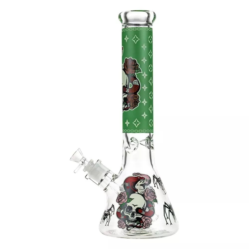 DankStop Beaker Ice Bong with Glow in the Dark Snake and Skull Print