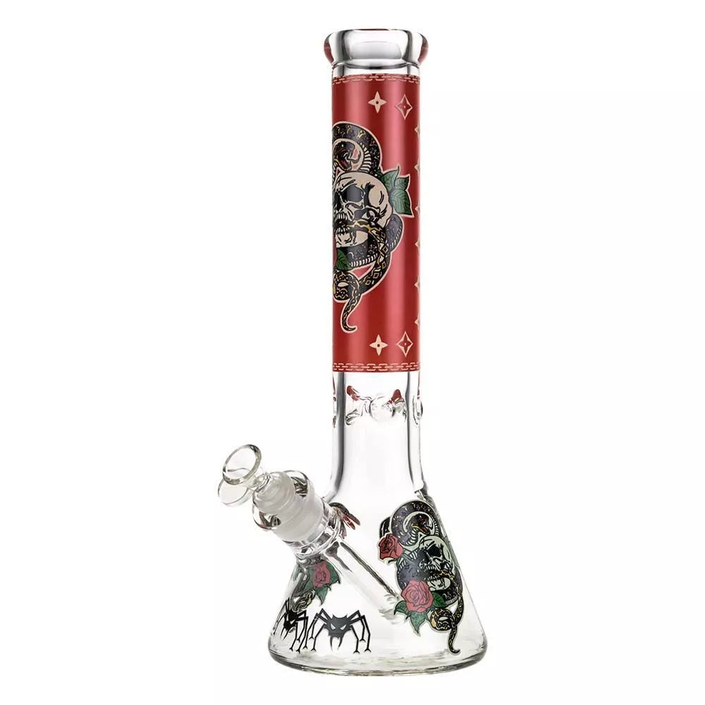 DankStop Beaker Ice Bong with Glow in the Dark Snake and Skull Print