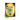 Front view of a translucent green Honeybee Herb Honey Topper Carb Cap resting at an angle in front of its yellow-and-black branded hanging pouch.