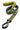 Close-up of a coiled HeadyPet Dankstop EBHP-LEASH-SKEB leash showing yellow houndstooth ribbon with bright yellow inner lining and metal clip.