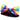 Close-up, front-angle view of a rainbow tie-dye bow tie resting on a glossy black surface, showing vibrant spiral colors and fabric texture, DankStop Dankstop EBHP-BOWTIE-SHA