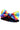 Close-up, front-angle view of a rainbow tie-dye bow tie resting on a glossy black surface, showing vibrant spiral colors and fabric texture, DankStop Dankstop EBHP-BOWTIE-SHA