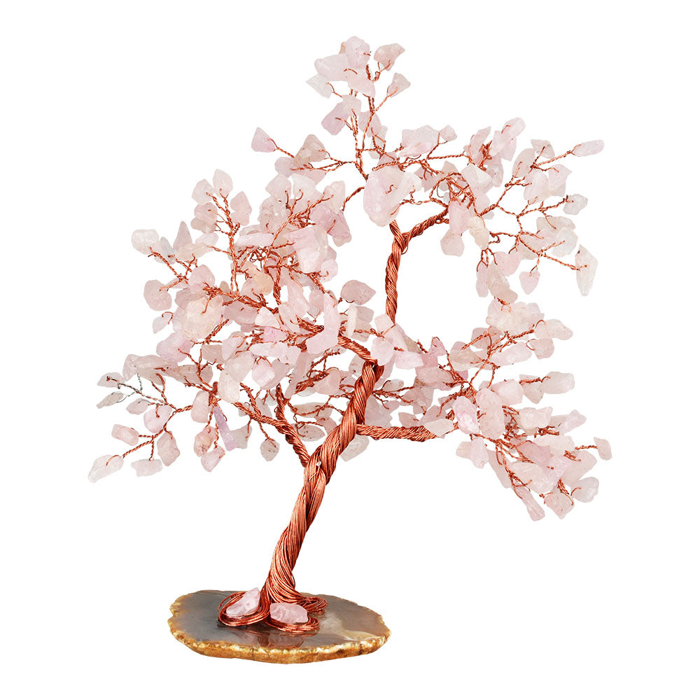 Decorative Rose Quartz Crystal Wire Tree