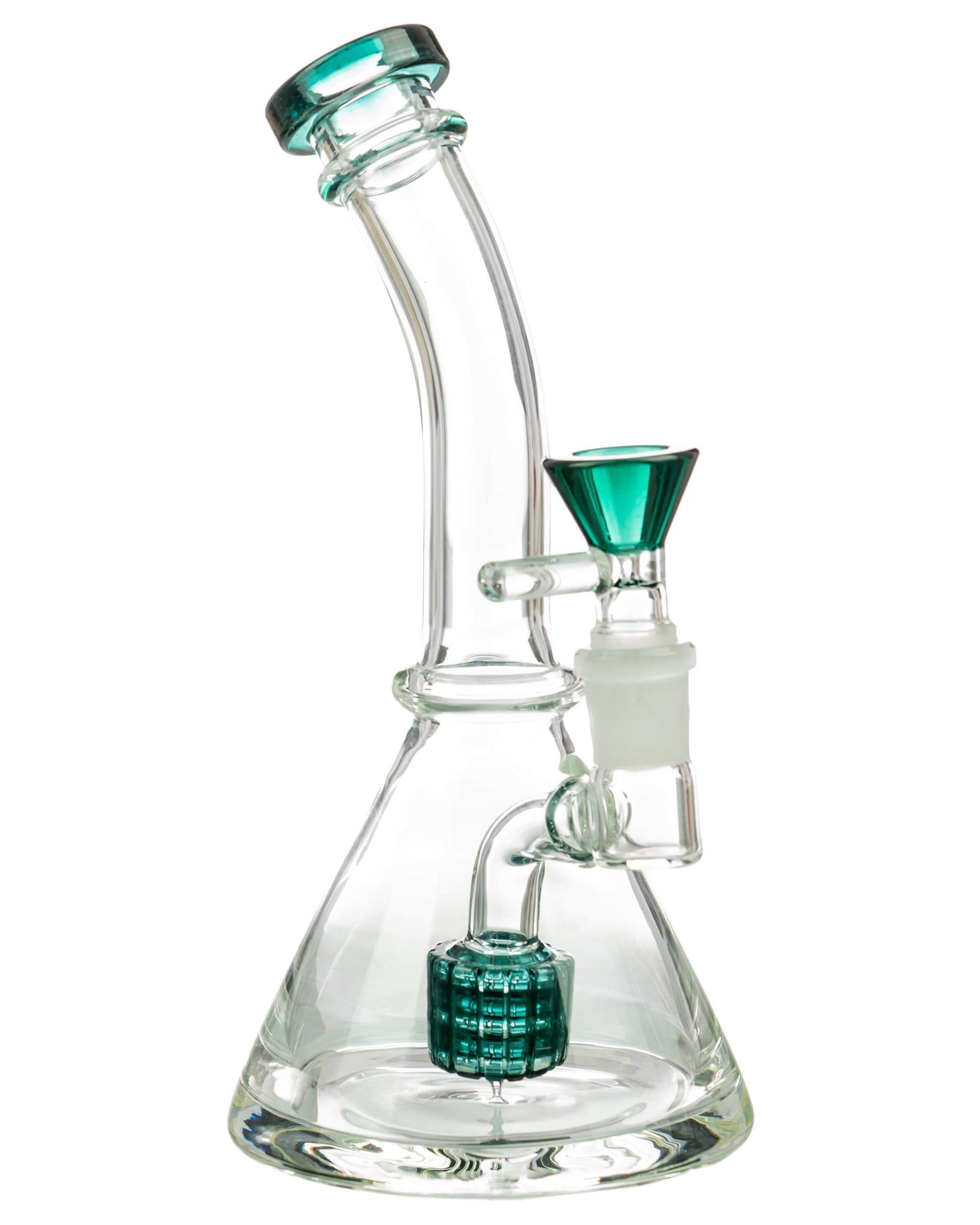 Teal 7" Bent Neck Matrix Perc Beaker Base Bong