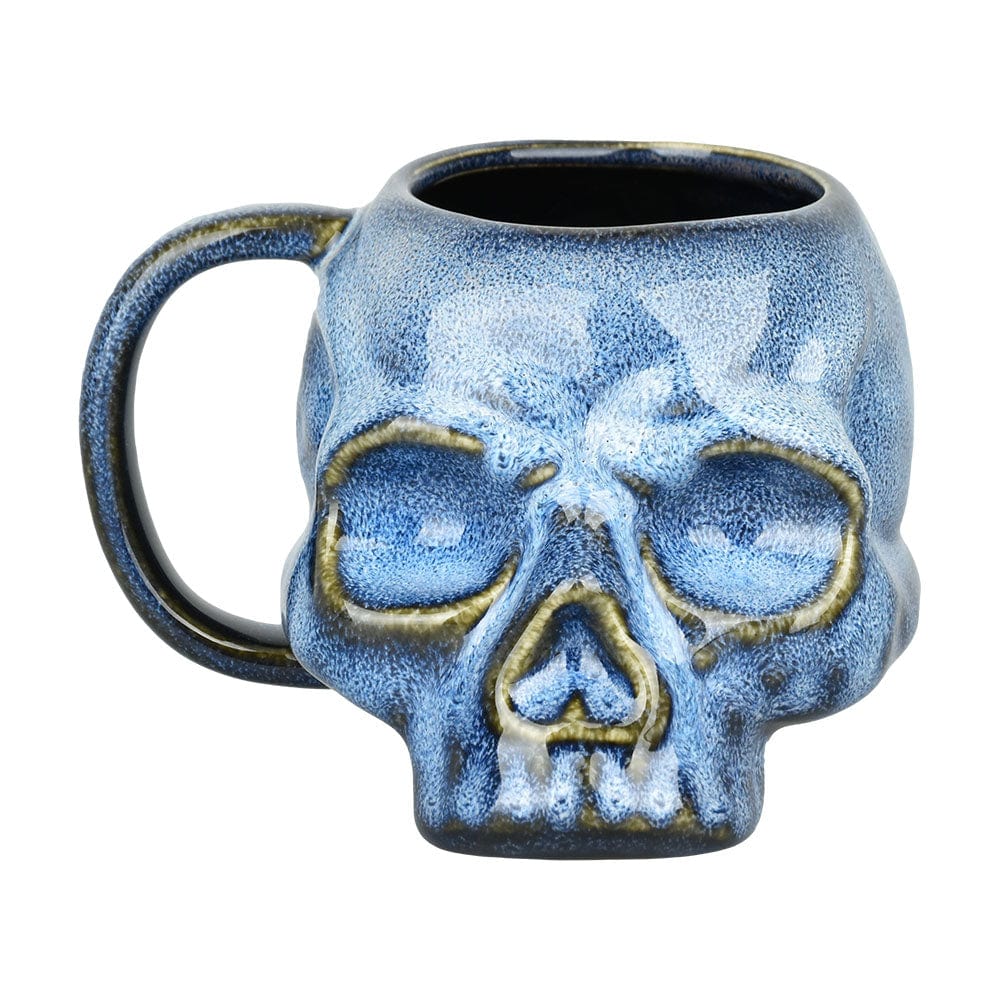 Blue Glazed Skull Ceramic Mug