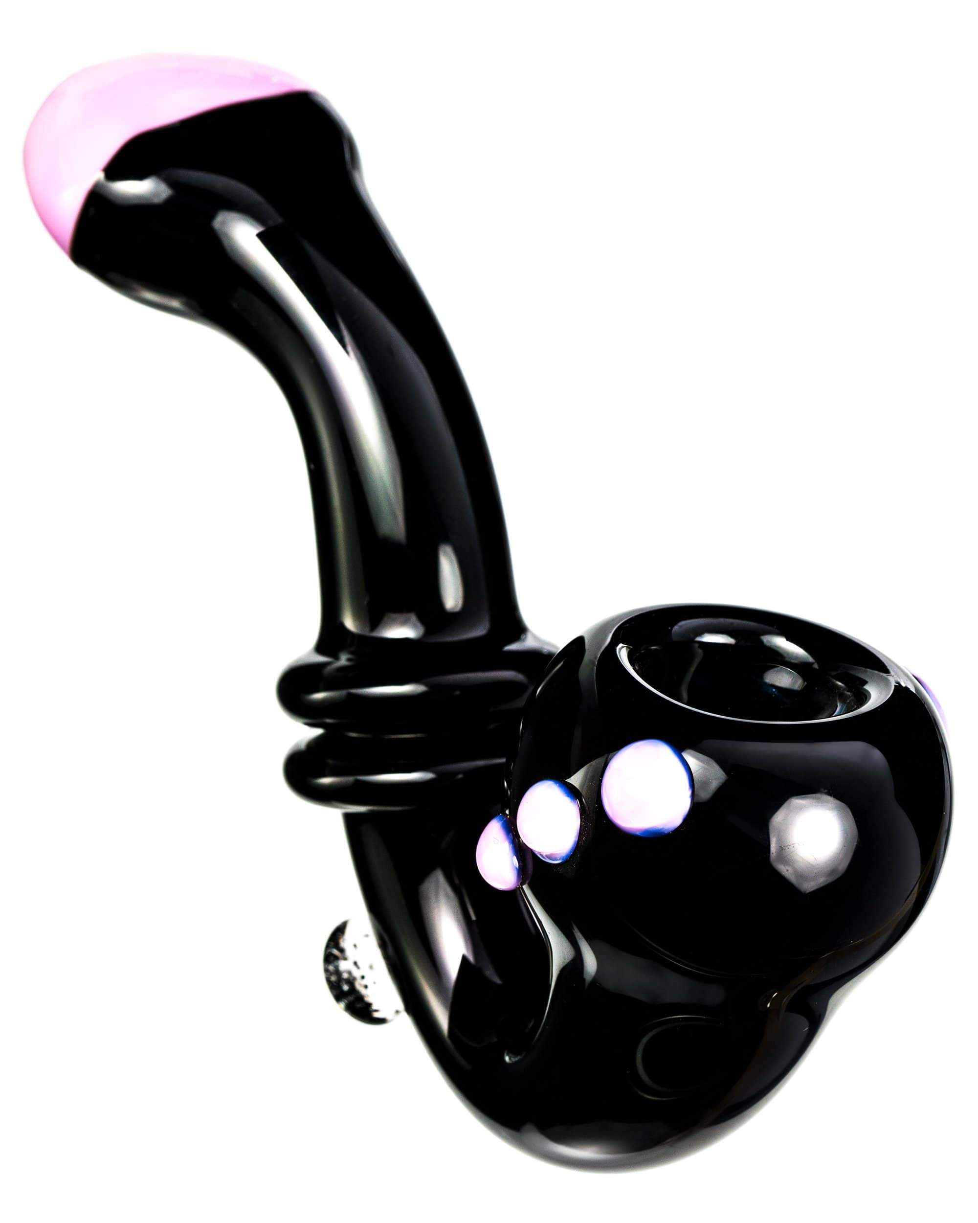 A side view of the Maria Ring Sherlock Pipe, showcasing its curved design and dark glass finish.