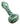 A close-up, angled view of the Raked Silver Fumed Spoon Pipe, showcasing its swirling silver and green glass design.