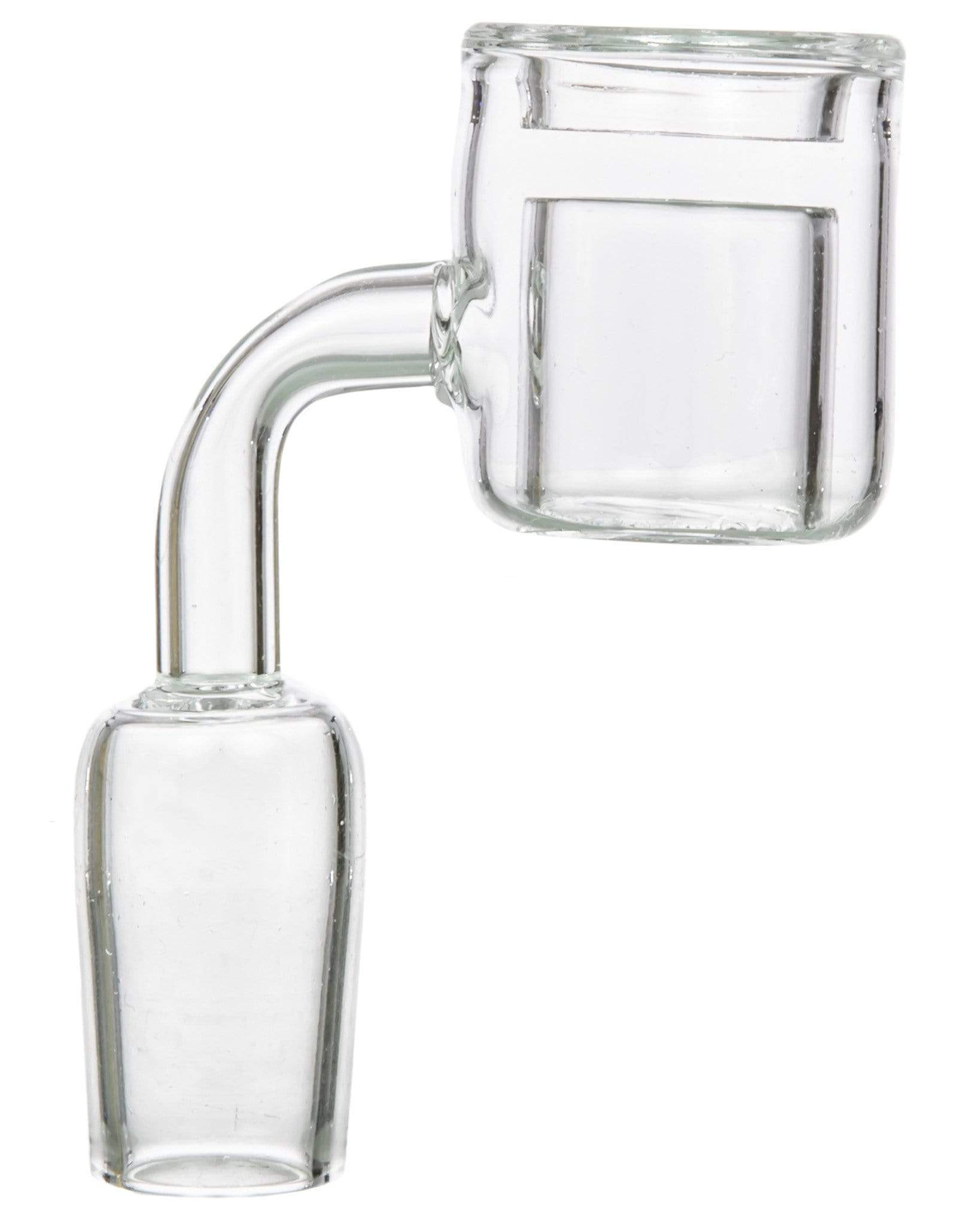 A close-up of the Thermal Banger Nail, displaying its clear glass construction and angled profile against a plain white background.