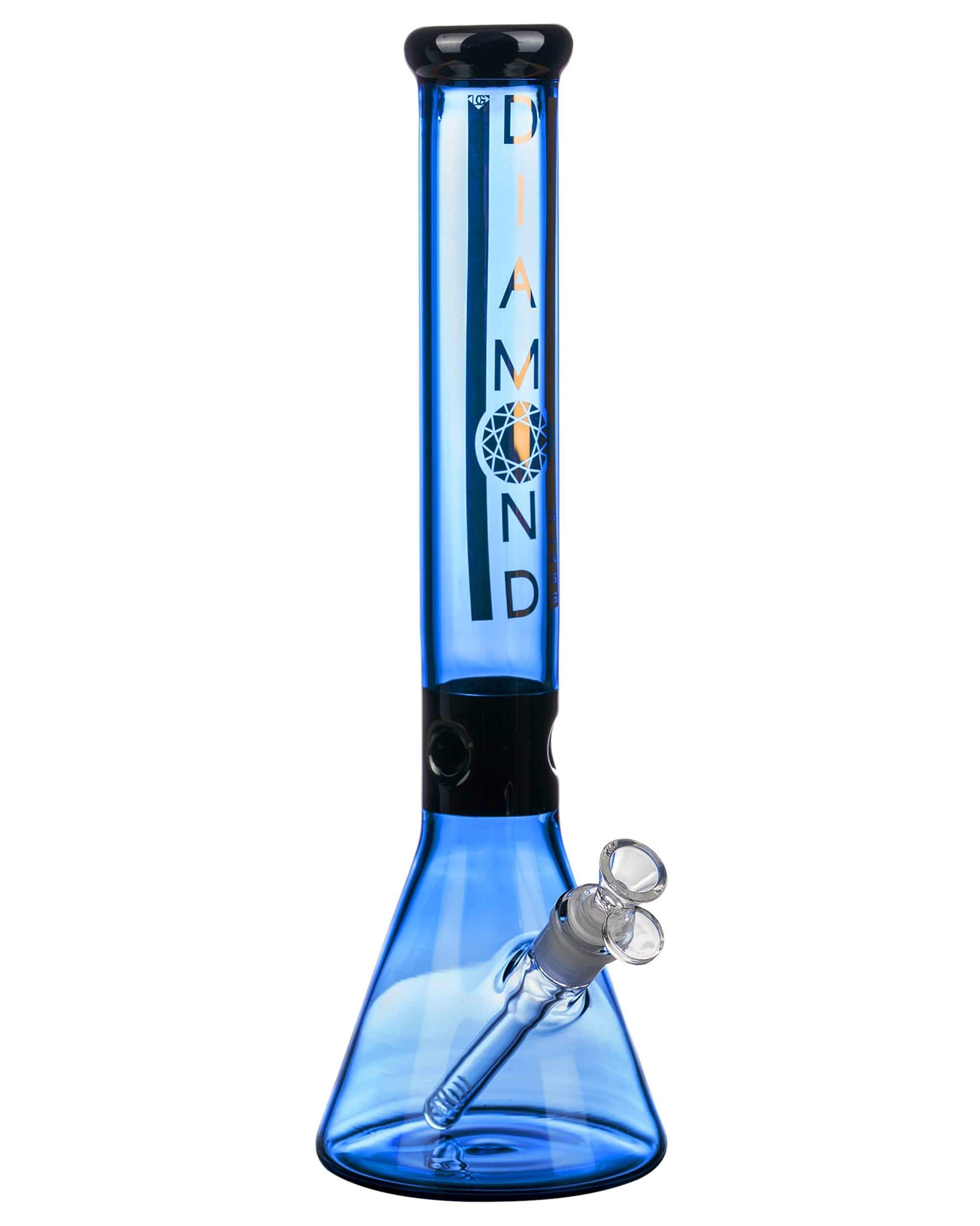 Diamond Glass 15" Black Collared Beaker Bong Blue