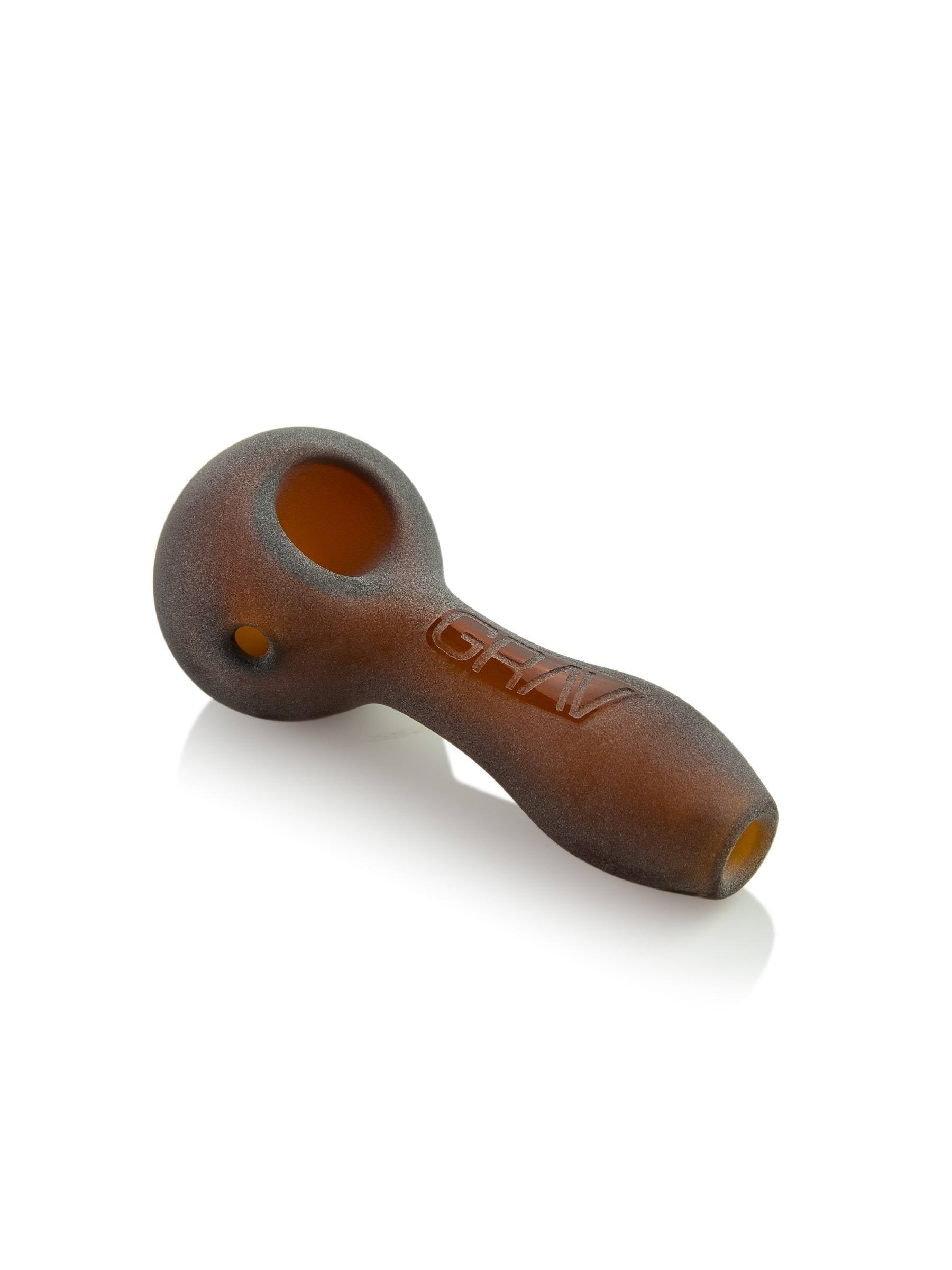 A side view of the Grav Sandblasted Spoon Pipe, featuring a matte finish and curved bowl against a plain white background.