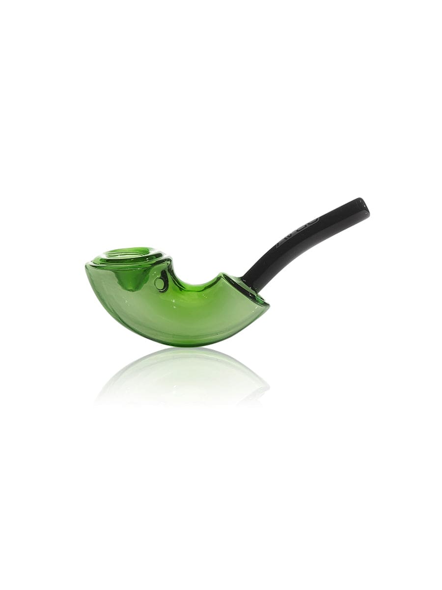 A side view of the Rocker Sherlock Pipe, showcasing its curved stem and smooth, polished finish against a white background.