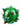 Front view of “The COVID Kid” hand pipe, a green glass piece with red and blue bubble-like embellishments.