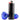 Close-up front view of the LA Pipes Fumed Galaxy Spoon Pipe showing its iridescent blue glass bowls flanking a black lighter on a white background