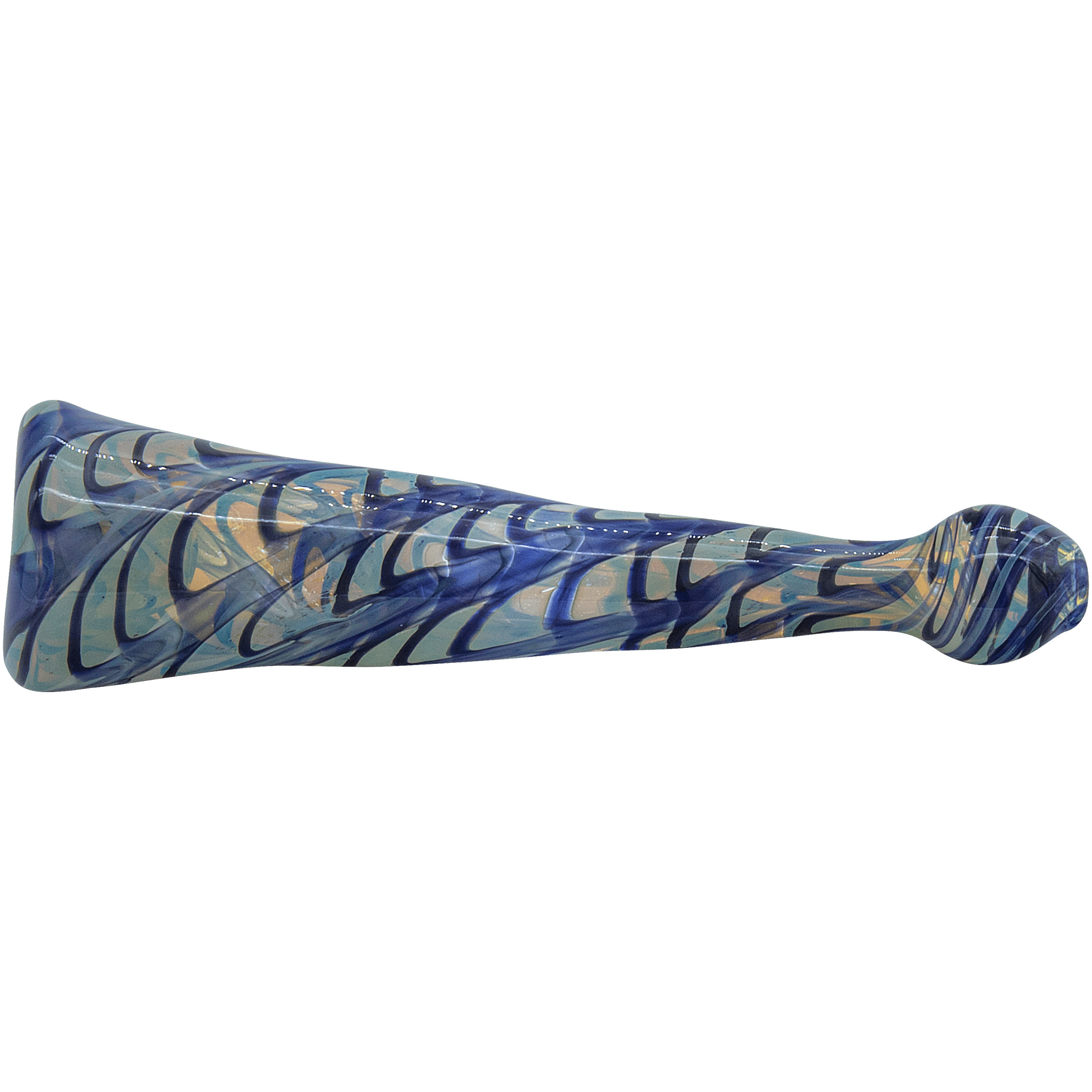Front view of the “Typhoon” Colored Chillum, a small, blue glass pipe with a simple, cylindrical shape.