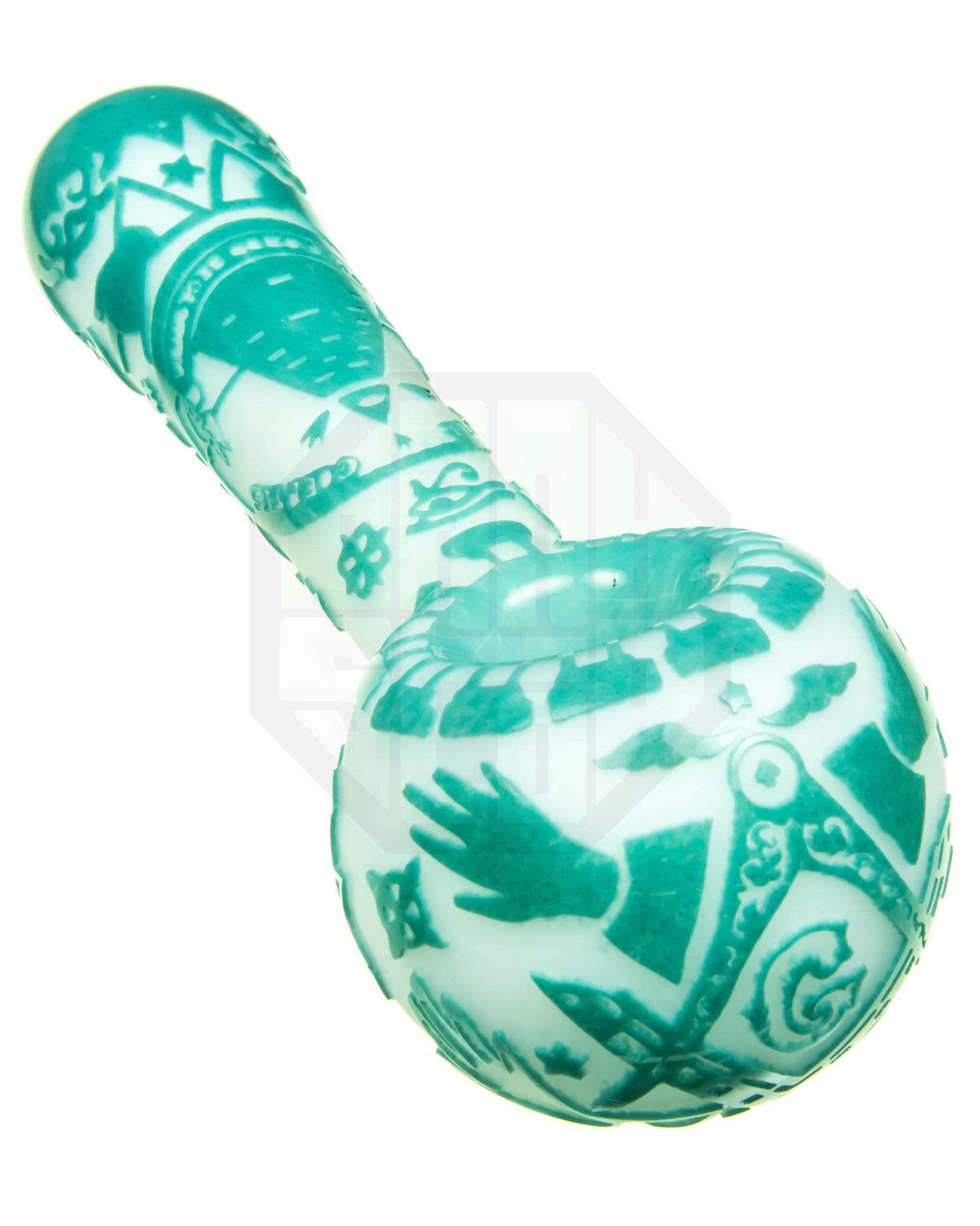 illuminati themed hand pipe, sandblasted by Liberty 503 Glass